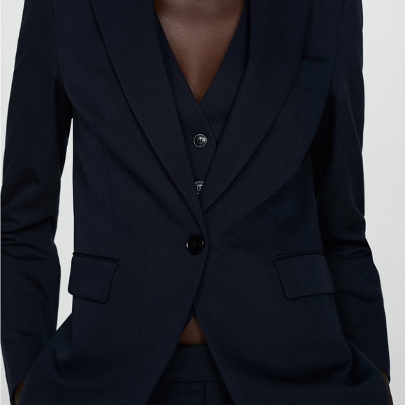 Mango Elegant Fitted Navy Blue Women's Blazer - Picture 4 of 6